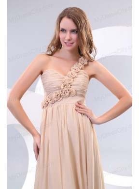 Empire One Shoulder Hand Made Flowers Chiffon Full Length Prom Dress