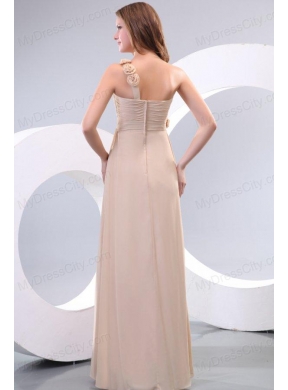 Empire One Shoulder Hand Made Flowers Chiffon Full Length Prom Dress