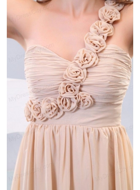 Empire One Shoulder Hand Made Flowers Chiffon Full Length Prom Dress