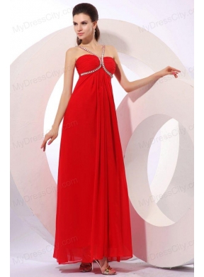 Empire One Shoulder Red Beading Graduation Chiffon 2014 Prom Dress