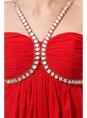 Empire One Shoulder Red Beading Graduation Chiffon 2014 Prom Dress