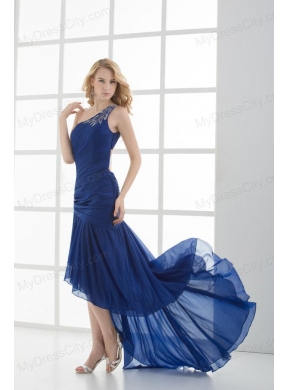 Empire One Shoulder Sleeveless Appliques High-low Prom Dress