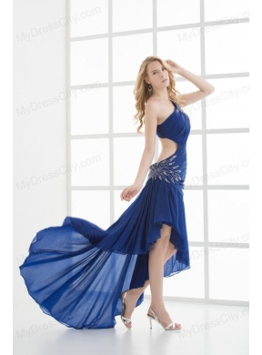 Empire One Shoulder Sleeveless Appliques High-low Prom Dress