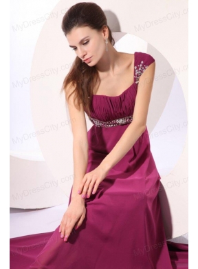 Empire Purple Straps Beading Chiffon Floor-length Prom Dress