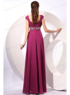 Empire Purple Straps Beading Chiffon Floor-length Prom Dress