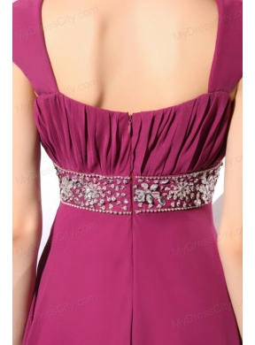 Empire Purple Straps Beading Chiffon Floor-length Prom Dress