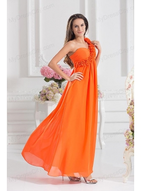 Empire Ruching Hand Make Flowers Orange Red Prom Dress