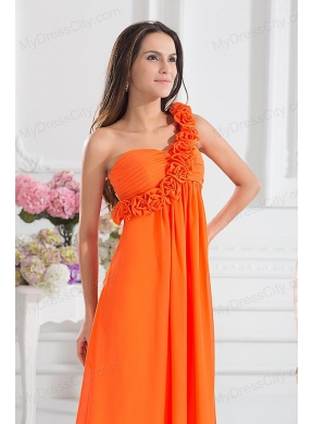 Empire Ruching Hand Make Flowers Orange Red Prom Dress