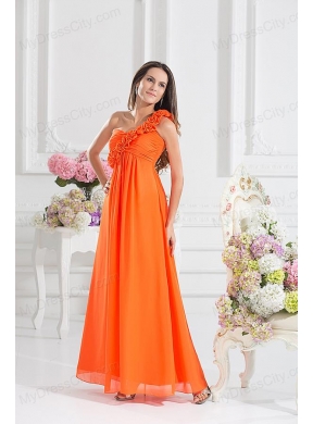 Empire Ruching Hand Make Flowers Orange Red Prom Dress