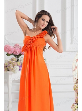 Empire Ruching Hand Make Flowers Orange Red Prom Dress