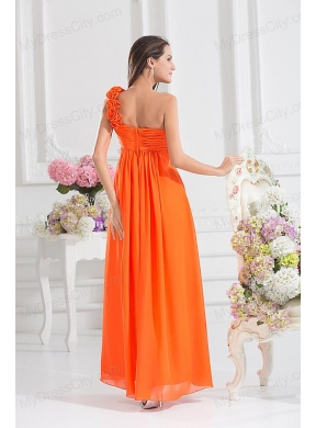 Empire Ruching Hand Make Flowers Orange Red Prom Dress