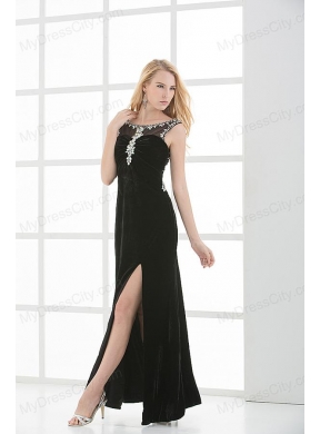 Empire Scoop Beading and Appilque chiffon Black Prom Dress