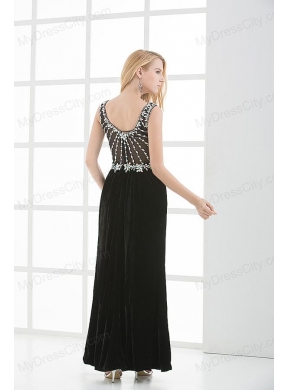 Empire Scoop Beading and Appilque chiffon Black Prom Dress