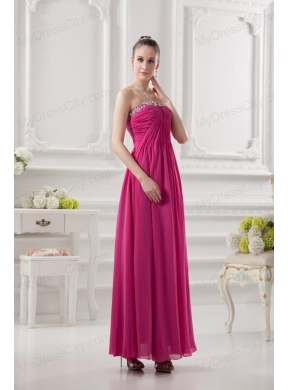 Empire Strapless Ankle-length Beading Chiffon Hot Pink Prom Dress