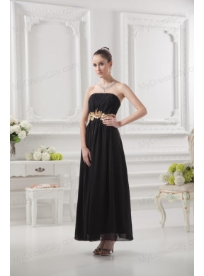 Empire Strapless Belt Black Ruching Ankle-length Prom Dress