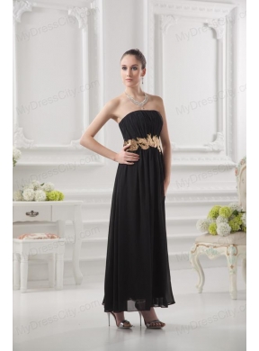 Empire Strapless Belt Black Ruching Ankle-length Prom Dress