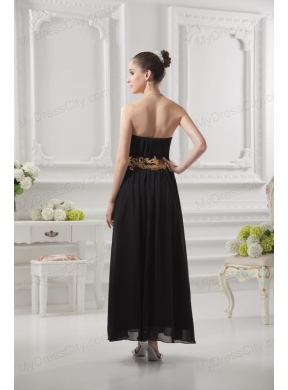 Empire Strapless Belt Black Ruching Ankle-length Prom Dress