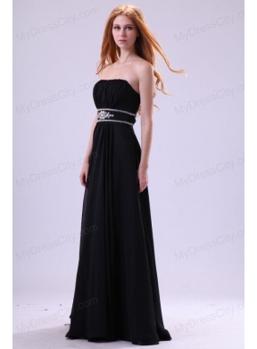 Empire Strapless Black Beading Floor-length Chiffon 2014 Prom Dress