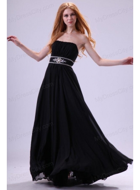 Empire Strapless Black Beading Floor-length Chiffon 2014 Prom Dress