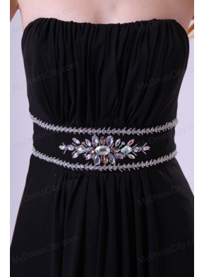 Empire Strapless Black Beading Floor-length Chiffon 2014 Prom Dress