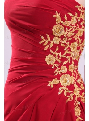 Empire V-neck Floor-length Chiffon Beading Short Sleeves Red Prom Dress