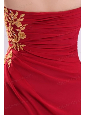 Empire V-neck Floor-length Chiffon Beading Short Sleeves Red Prom Dress