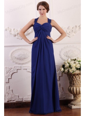 Empire Wide Straps Chiffon Ruche Decorate Prom Dress in Royal Blue