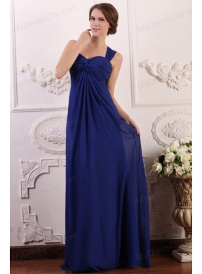 Empire Wide Straps Chiffon Ruche Decorate Prom Dress in Royal Blue