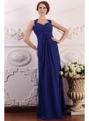 Empire Wide Straps Chiffon Ruche Decorate Prom Dress in Royal Blue