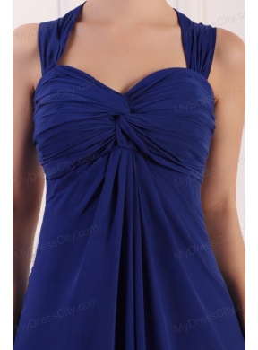 Empire Wide Straps Chiffon Ruche Decorate Prom Dress in Royal Blue