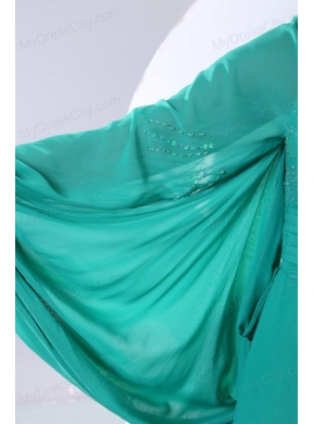 Green One Shoulder Long Sleeve Beaded Decorate Prom Dress for 2014