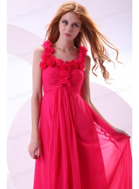 Hot Pink Empire Straps Ankle-length Ruching Chiffon Prom Dress