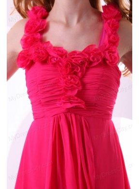 Hot Pink Empire Straps Ankle-length Ruching Chiffon Prom Dress