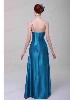 Informal Empire Straps Floor-length Elastic Woven Satin Teal Prom Dress with Beading