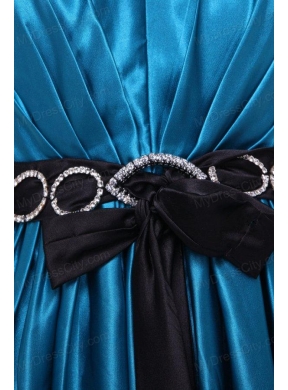 Informal Empire Straps Floor-length Elastic Woven Satin Teal Prom Dress with Beading