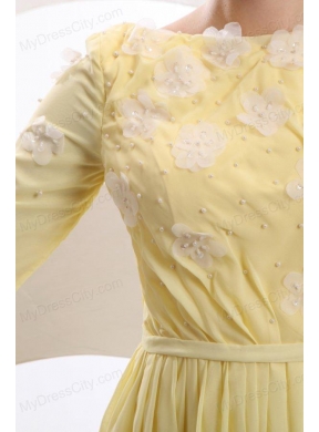 Light Yellow Empire Bateau Appliques with Beading Short Sleeves Prom Dress