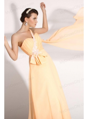 Light Yellow One Shoulder Appliques Chiffon Prom Dress