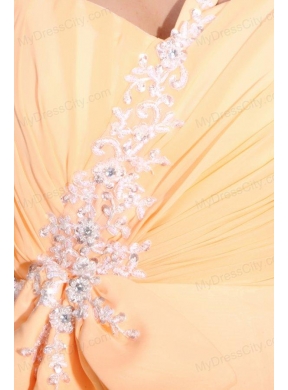 Light Yellow One Shoulder Appliques Chiffon Prom Dress