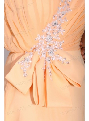 Light Yellow One Shoulder Appliques Chiffon Prom Dress