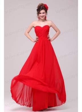 Low Price Red Sweetheart Prom Dress with Chiffon Ruches