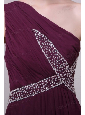 One Shoulder Empire Chiffon Beaded Decorate Full Length Prom Dress