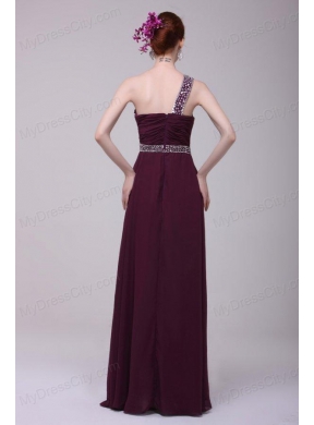 One Shoulder Empire Chiffon Beaded Decorate Full Length Prom Dress