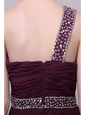 One Shoulder Empire Chiffon Beaded Decorate Full Length Prom Dress