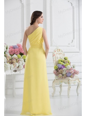 One Shoulder Empire Yellow High-low Prom Dress with Appliques