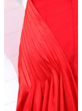 One Shoulder Red Ruche Watteau Train Prom Dress for Evening Party