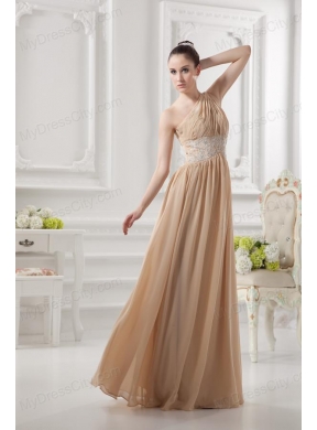 One Shoulder Ruching and Appliques Chiffon Prom Dress