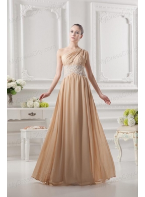 One Shoulder Ruching and Appliques Chiffon Prom Dress