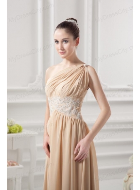 One Shoulder Ruching and Appliques Chiffon Prom Dress