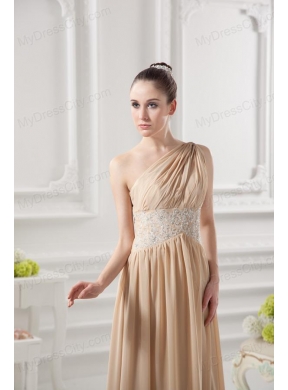 One Shoulder Ruching and Appliques Chiffon Prom Dress