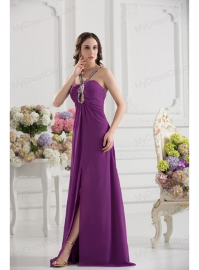 Purple Empire Halter Top Beading Ruching Chiffon Prom Dress